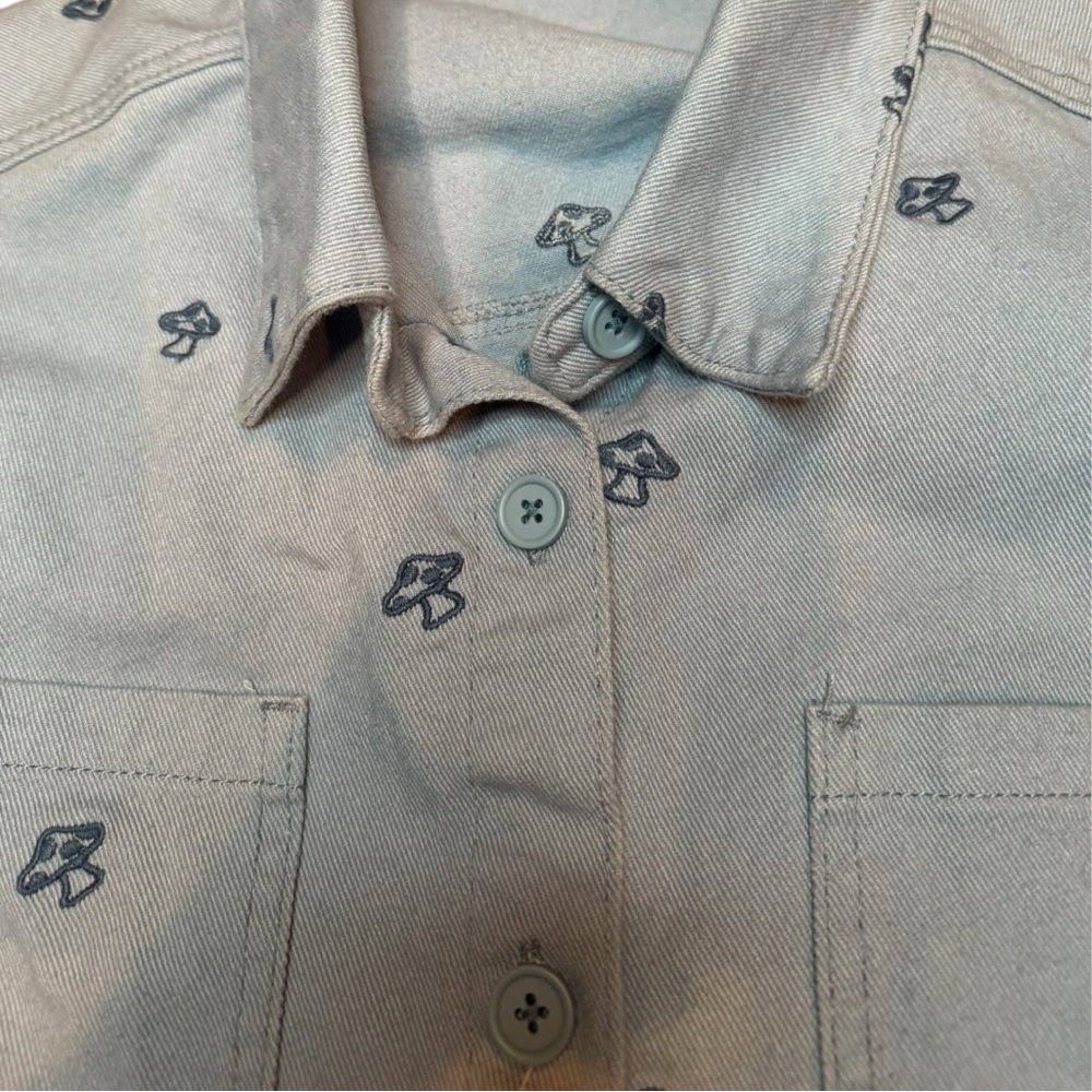 PacSun Women’s Dreamy Cropped Size M/L Mushroom Embroidered Denim Jacket - Picture 7 of 8